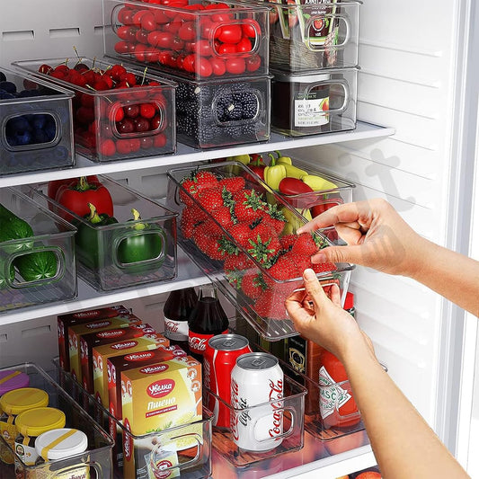Fridge Organiser Pack of 4 | Transparent Refrigerator Storage Boxes for Vegetables, Fruits & Kitchen Essentials (10” x 4” x 3”)