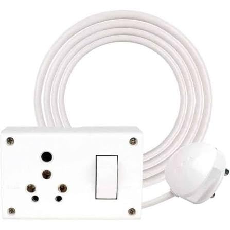 Universal Multi-Socket Extension Board with Power Strip | 16A Plug Points & Heavy-Duty White Cord | Ideal for Home & Office Use