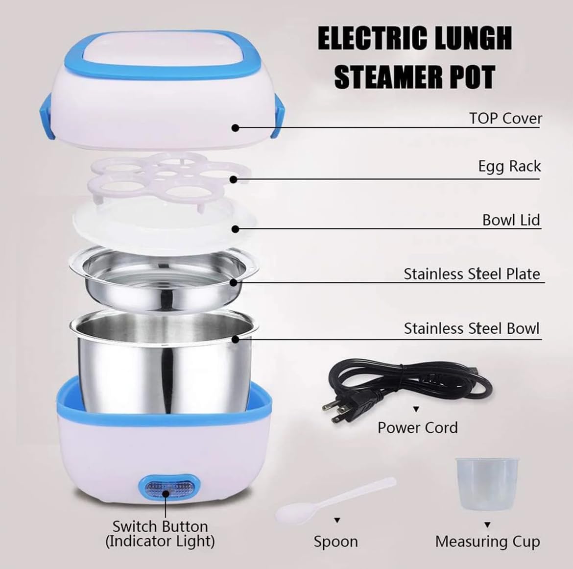 Electric Lunch Box for Office Use | 220V 200W Portable Food Warmer with Removable Stainless Steel Compartments | Compact & Easy to Carry (Pack of 1)