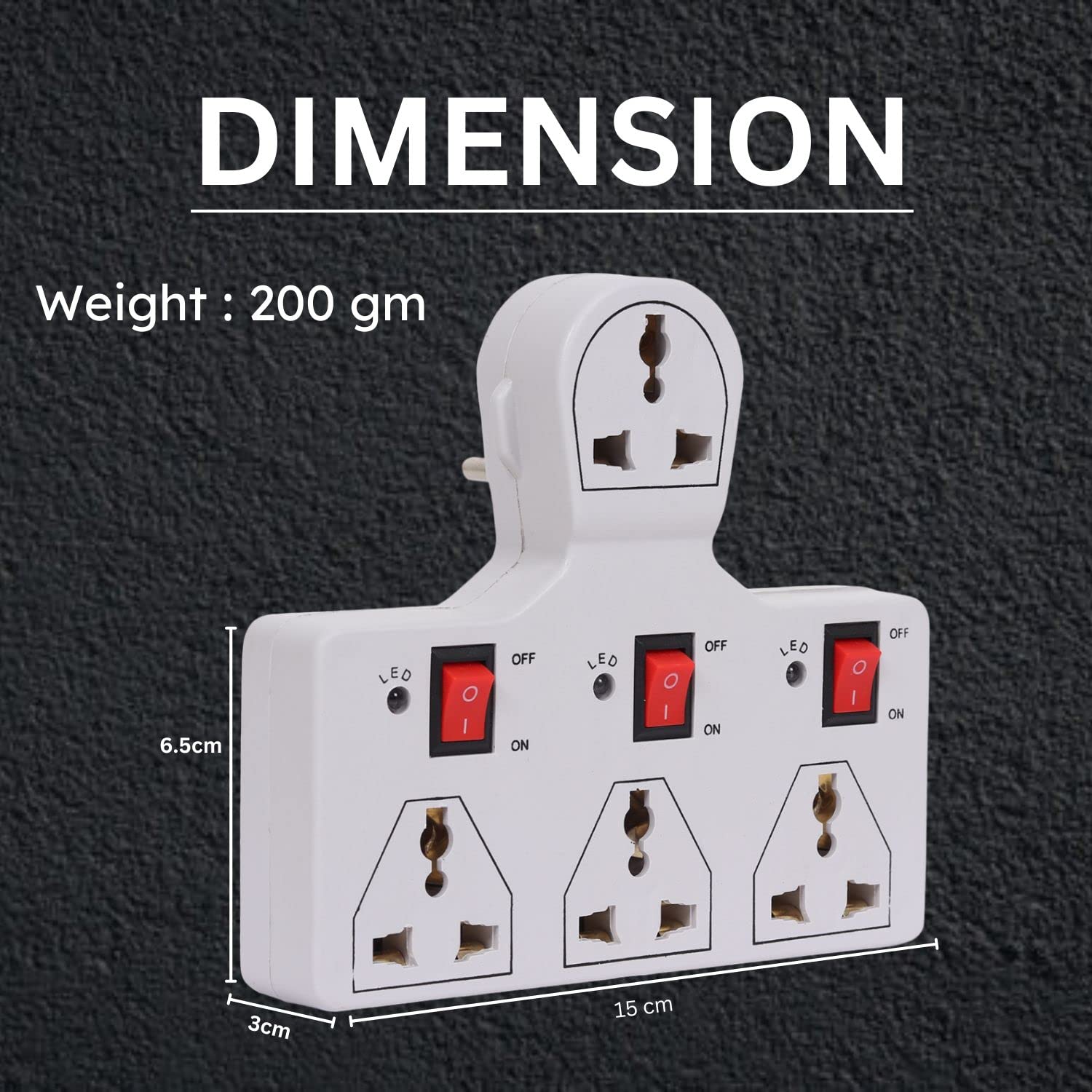 4 Universal Socket Extension Board with 3 Switch Control | Heavy-Duty Multiplug Extension Cord for Home & Office Use