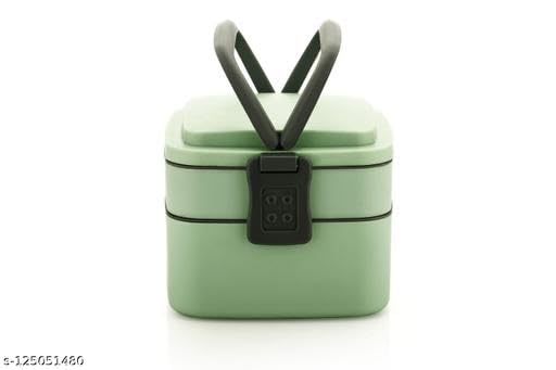 Airtight Lunch Box Set Compartment Tiffin with Handle & Push Lock | Plastic Tiffin Box for Travelling School Kids & Office Exclusive (Sea Green)|Design - 2 for Home and Kitchen