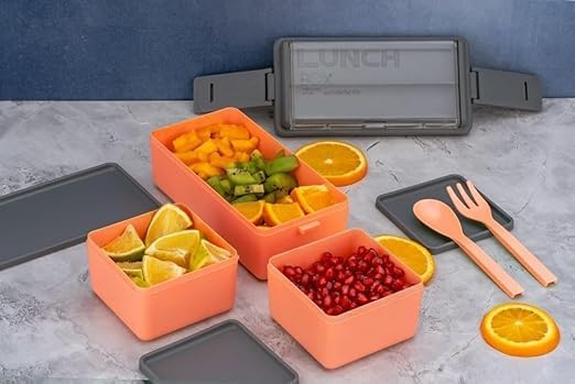 3-Compartment Leakproof Lunch Box (1400 ML) | Microwave Safe Double-Layer Tiffin with Cutlery | BPA-Free Food Container for Office, School & College
