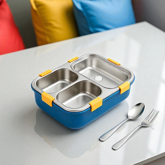 Stainless Steel Lunch Box with 3 Leak-Proof Compartments | Durable, BPA-Free Bento Tiffin | Eco-Friendly & Lightweight Food Container for Office, School & Travel
