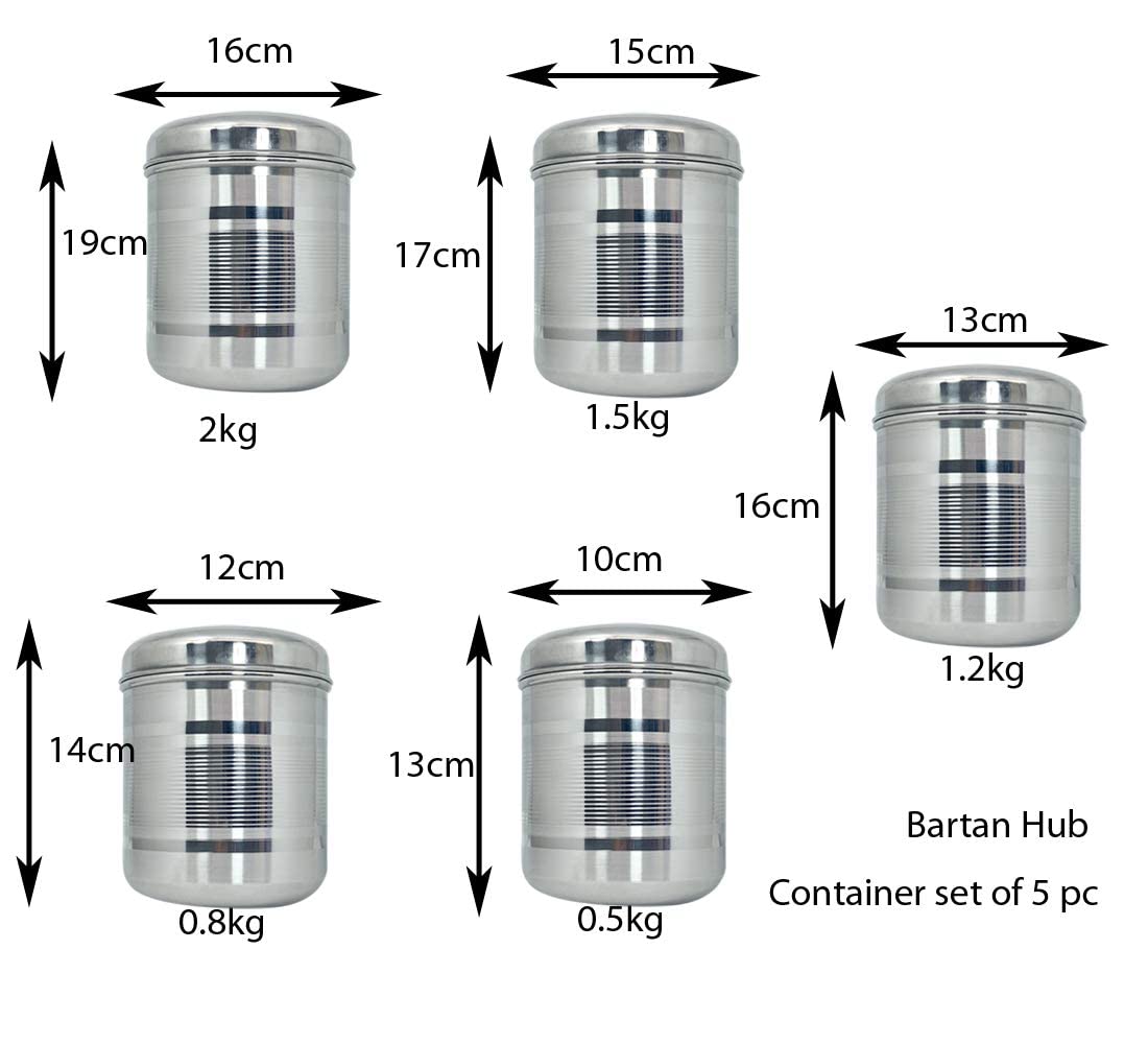 Steel Dabba Set of 5 | Premium Stainless Steel Storage Containers for Kitchen