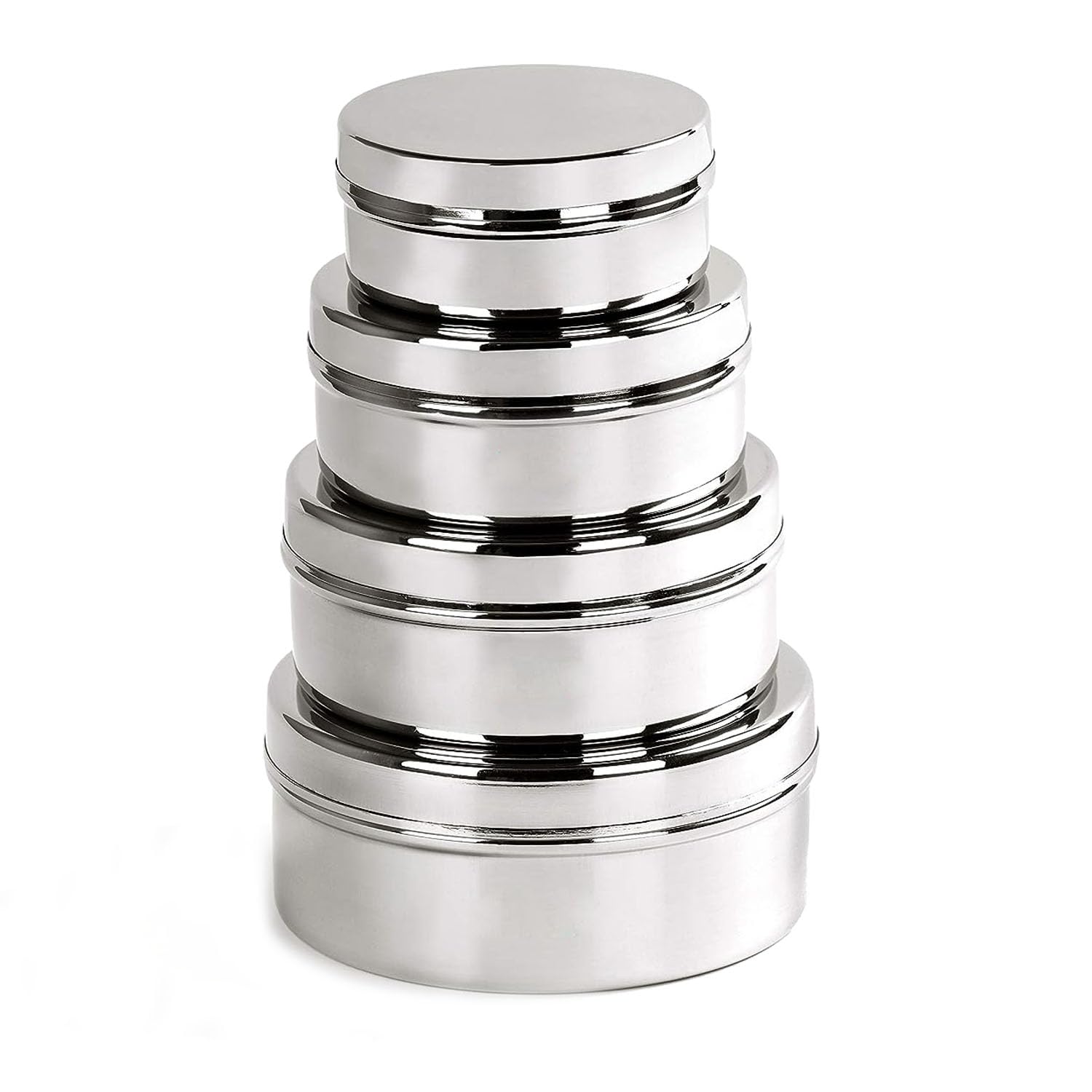 Heavy-Gauge Stainless Steel Mirror-Finish Canister Set | 4-Piece Multipurpose Storage Containers/Tiffin/Lunch Box (240, 400, 550, 800 ml) | Durable, Rust-Free & Food-Safe