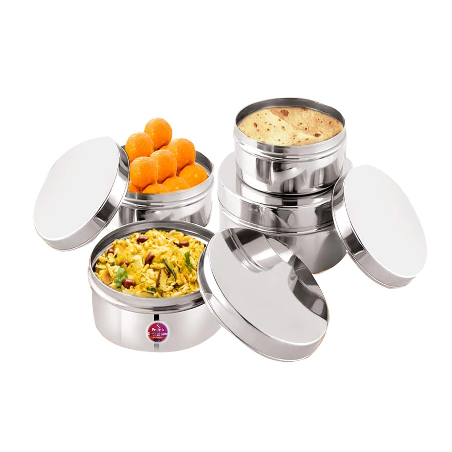 Heavy-Gauge Stainless Steel Mirror-Finish Canister Set | 4-Piece Multipurpose Storage Containers/Tiffin/Lunch Box (240, 400, 550, 800 ml) | Durable, Rust-Free & Food-Safe