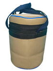 Insulated Cylindrical Lunch Bag with Shoulder Strap | Beige & Navy Canvas Thermal Food Carrier (Perforated Design)