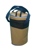 Insulated Cylindrical Lunch Bag with Shoulder Strap | Beige & Navy Canvas Thermal Food Carrier (Perforated Design)