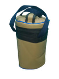 Insulated Cylindrical Lunch Bag with Shoulder Strap | Beige & Navy Canvas Thermal Food Carrier (Perforated Design)