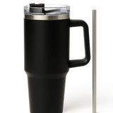 1200ML Stainless Steel Tumbler with Handle & Straw | Double-Wall Insulated Travel Mug | Spill-Proof Lid | Beer & Cold Drink Cup – Black