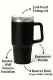 1200ML Stainless Steel Tumbler with Handle & Straw | Double-Wall Insulated Travel Mug | Spill-Proof Lid | Beer & Cold Drink Cup – Black